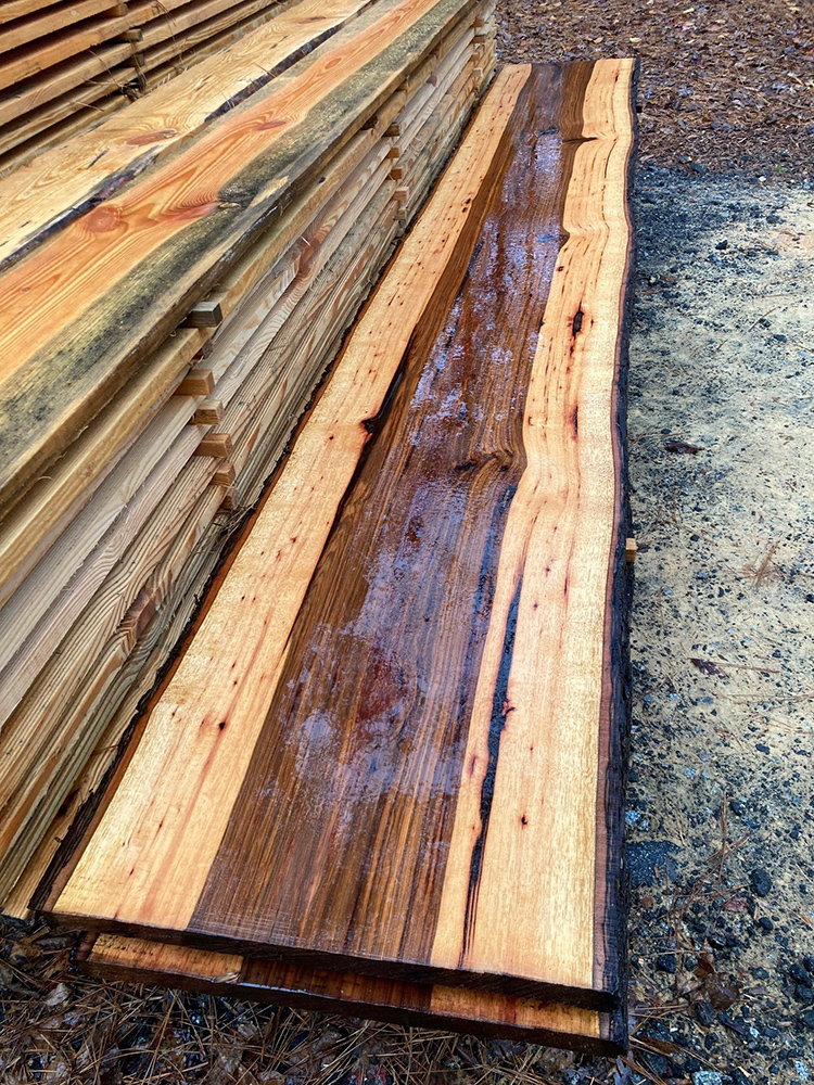 hickory slab cut on portable sawmill